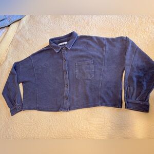 Altar'd State Charcoal Waffle Weave Knit Cropped Long Sleeve Top